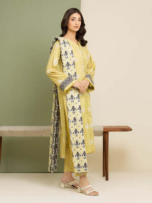 Unstitched Light Gold Printed Lawn 3 Piece