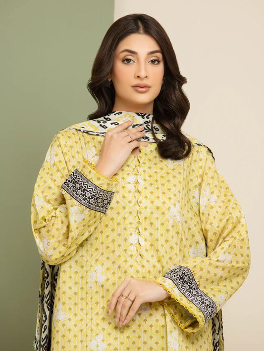 Unstitched Light Gold Printed Lawn 3 Piece