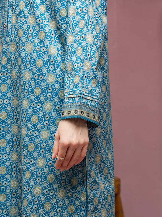 Unstitched Blue Printed Lawn 3 Piece