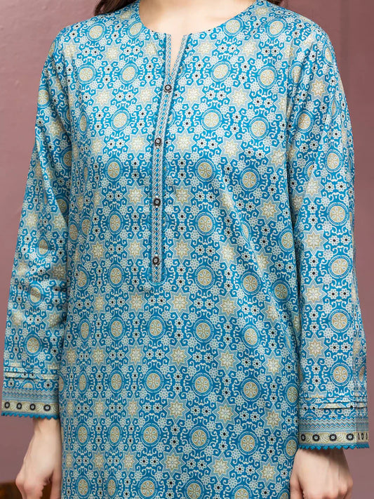 Unstitched Blue Printed Lawn 3 Piece