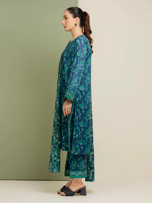Unstitched Blue Printed Lawn 3 Piece