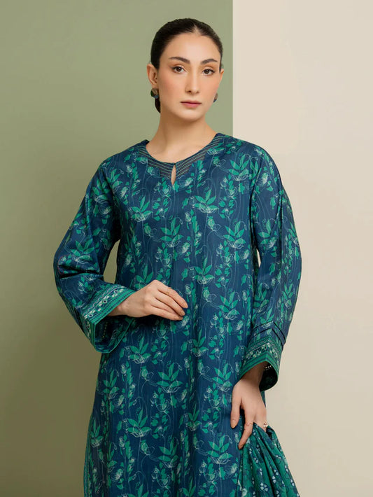 Unstitched Blue Printed Lawn 3 Piece