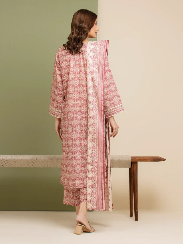 Unstitched Maroon Printed Lawn 3 Piece