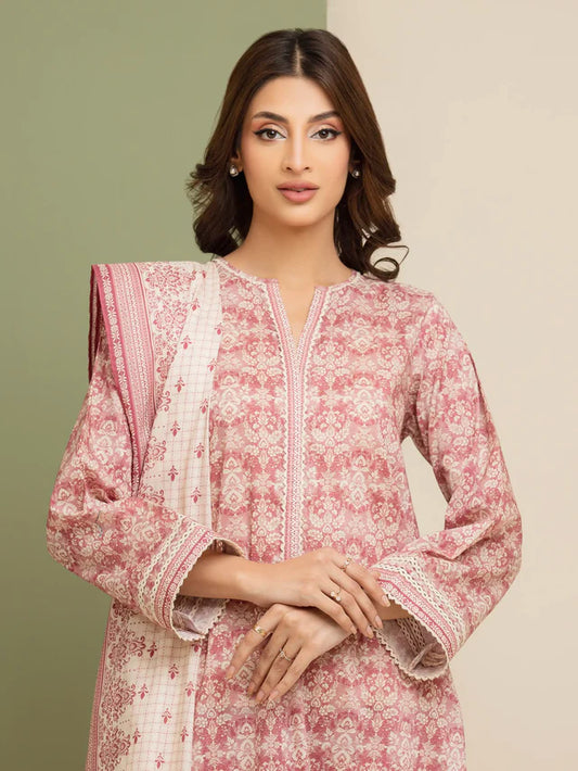 Unstitched Maroon Printed Lawn 3 Piece