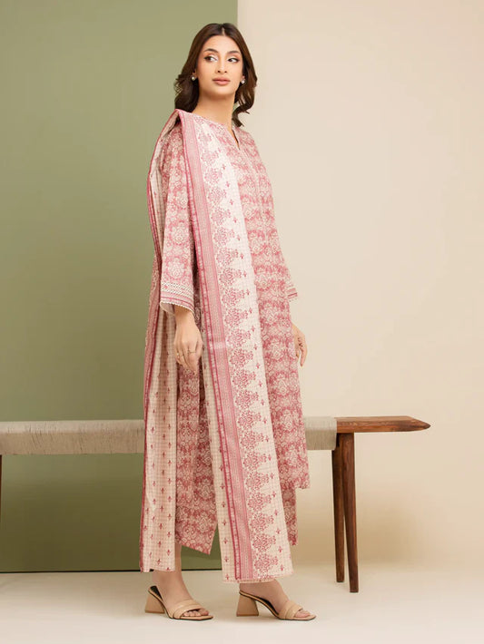 Unstitched Maroon Printed Lawn 3 Piece
