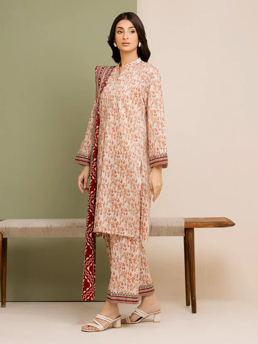 Unstitched Cream Printed Lawn 3 Piece -