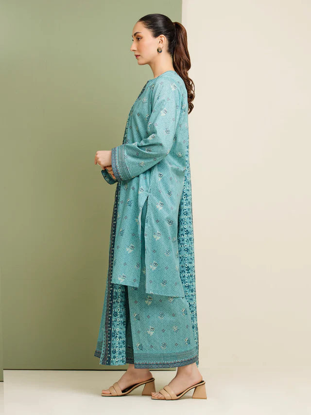 Unstitched Teal Printed Lawn 3 Piece