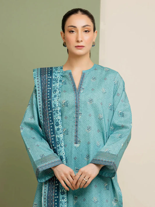 Unstitched Teal Printed Lawn 3 Piece
