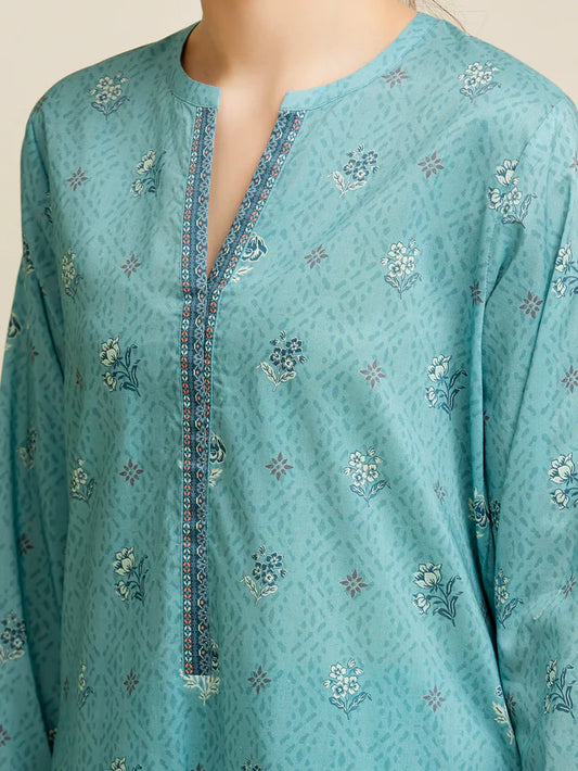 Unstitched Teal Printed Lawn 3 Piece