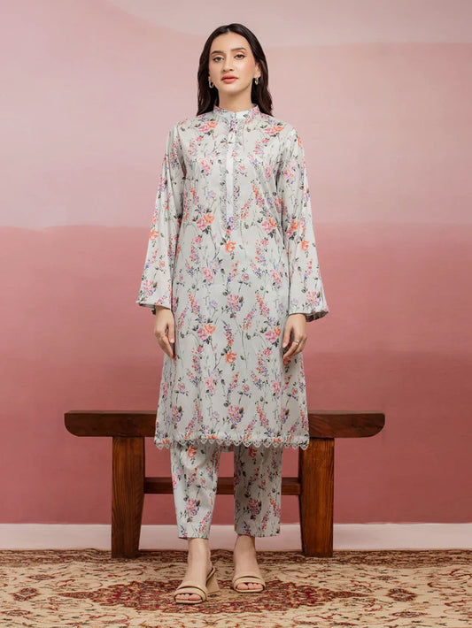 Unstitched Light Grey Printed Lawn 2 Piece