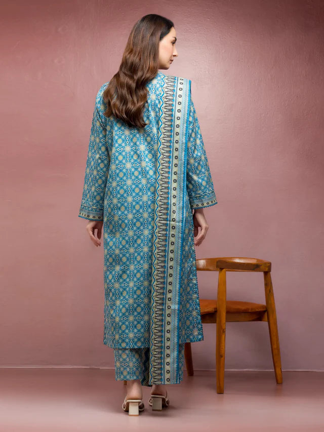 Unstitched Blue Printed Lawn 3 Piece