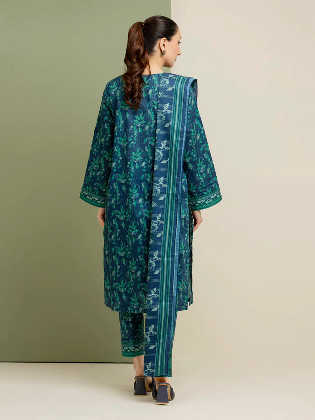 Unstitched Blue Printed Lawn 3 Piece