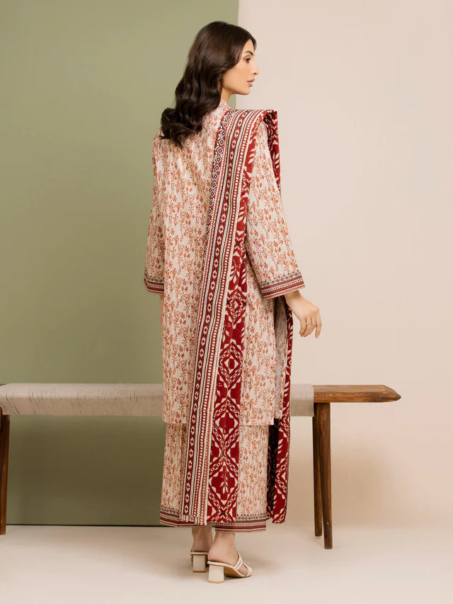 Unstitched Cream Printed Lawn 3 Piece -