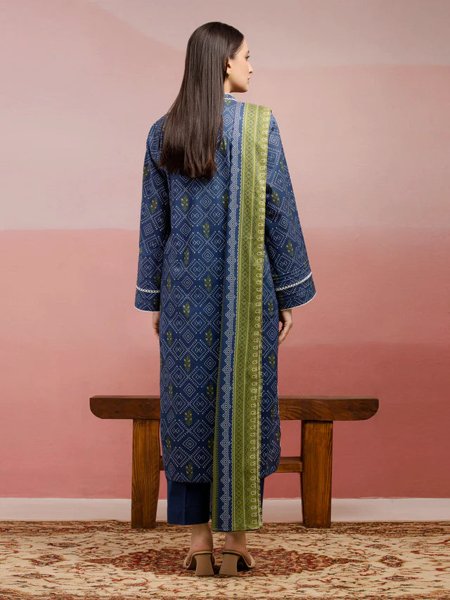 Unstitched Blue Printed Lawn 3 Piece