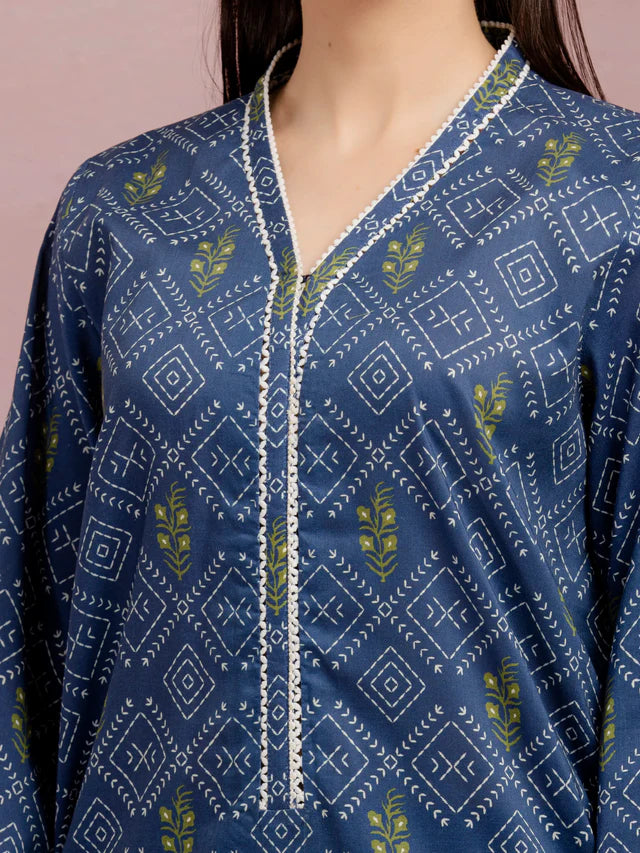 Unstitched Blue Printed Lawn 3 Piece