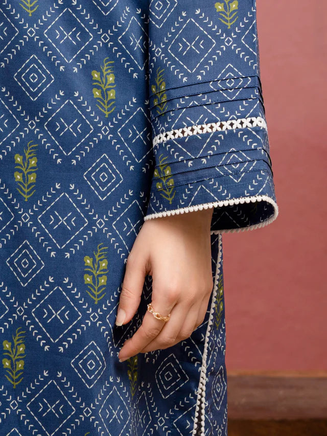 Unstitched Blue Printed Lawn 3 Piece