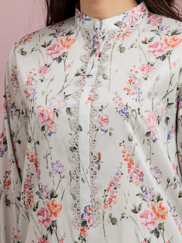 Unstitched Light Grey Printed Lawn 2 Piece