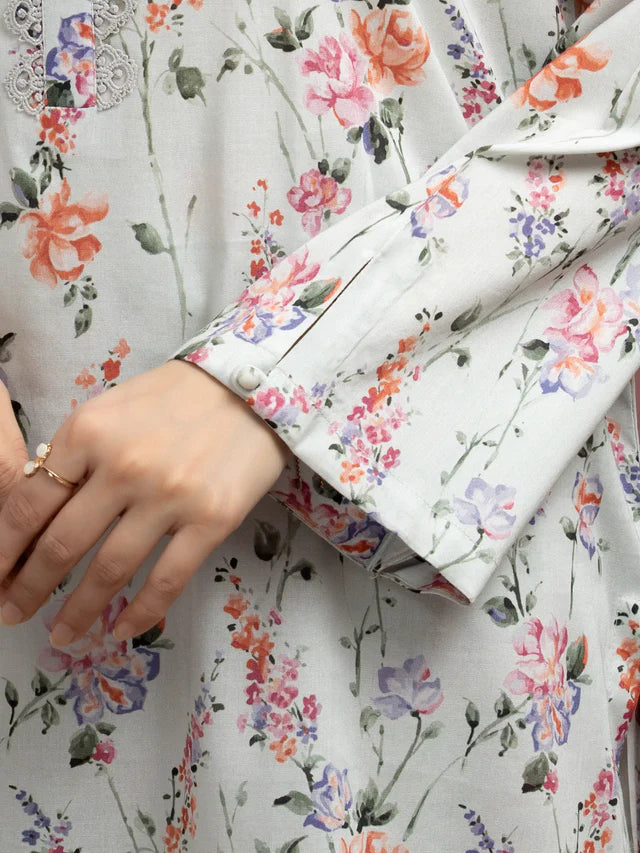 Unstitched Light Grey Printed Lawn 2 Piece
