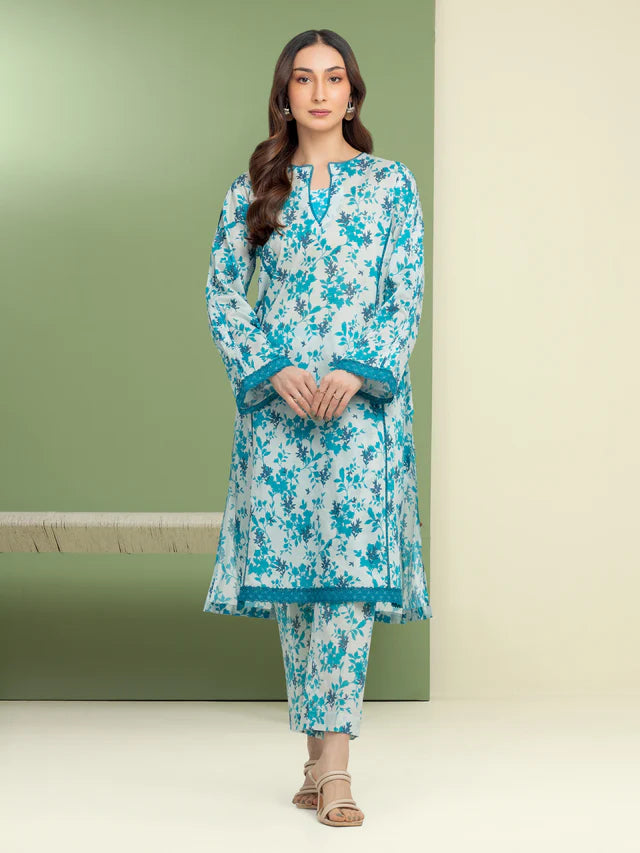 Unstitched Sea Green Printed Lawn 2 Piece