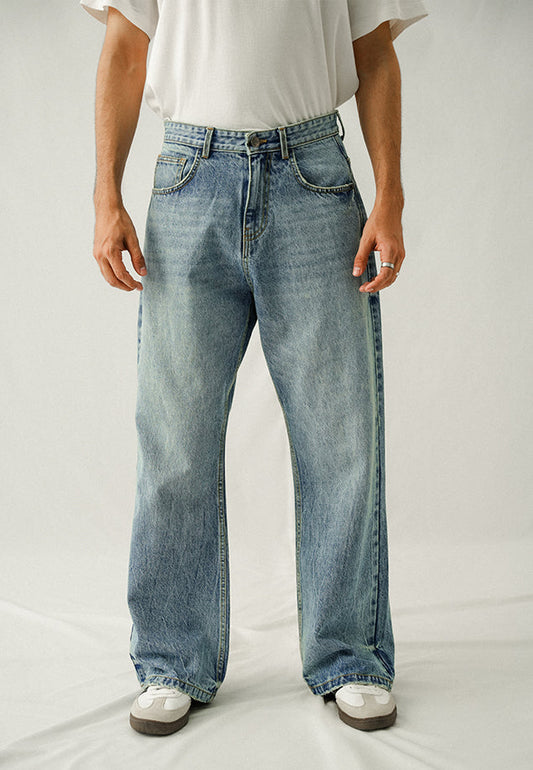 Straight Fit Wide Legs Jeans - Mid Blue Wash