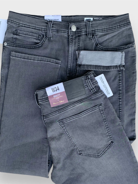 Branded Export Quality | Denim Grey Stretch Straight Comfort Fit Jeans