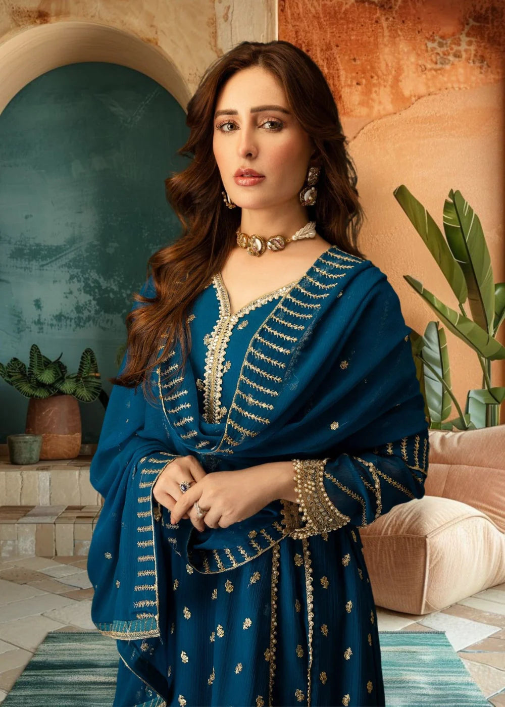 Blue Luxury Signature Couture | Stitched 3‑Piece Set