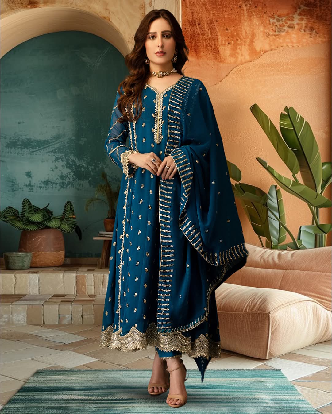 Blue Luxury Signature Couture | Stitched 3‑Piece Set