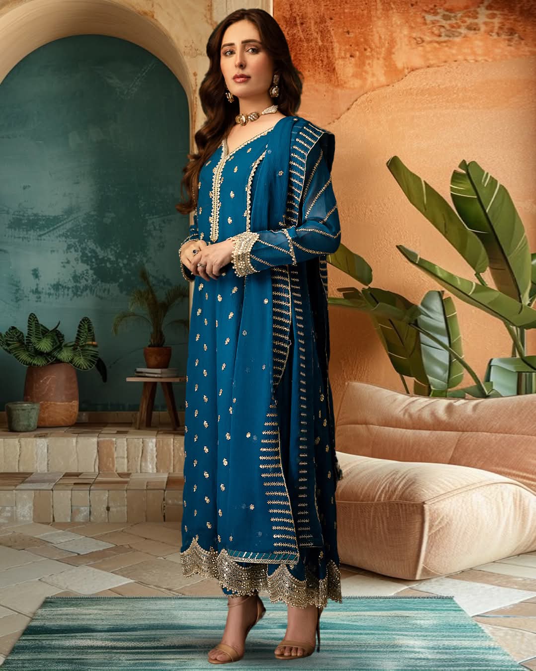 Blue Luxury Signature Couture | Stitched 3‑Piece Set